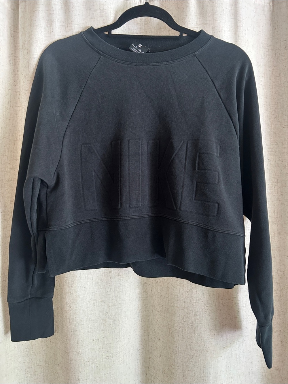 Nike Black Over Sized Cropped DRI-FIT Sweatshirt with Embossed NIKE Logo XS
